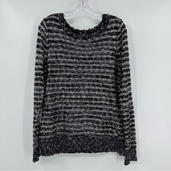 Harley Davidson Sequin Striped Long Sleeve Sweater Black Silver Size L - Picture 1 of 9